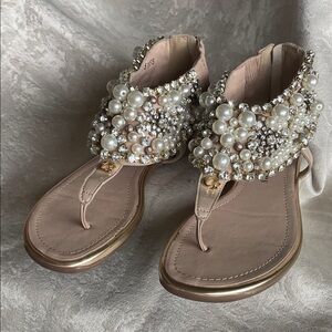 Crystal Pearl Embellished Sandals new in box
